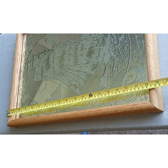 Vintage Etched Glass Framed Mirror Sailing Ship Mermaids MCM 19" H x 13" W - Picture 11 of 11